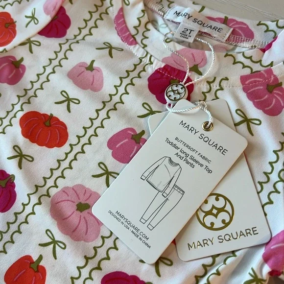 Mary Square Toddler Girl Pink Pumpkin Pajama Set 2T 3T 4T - Picture 3 of 6